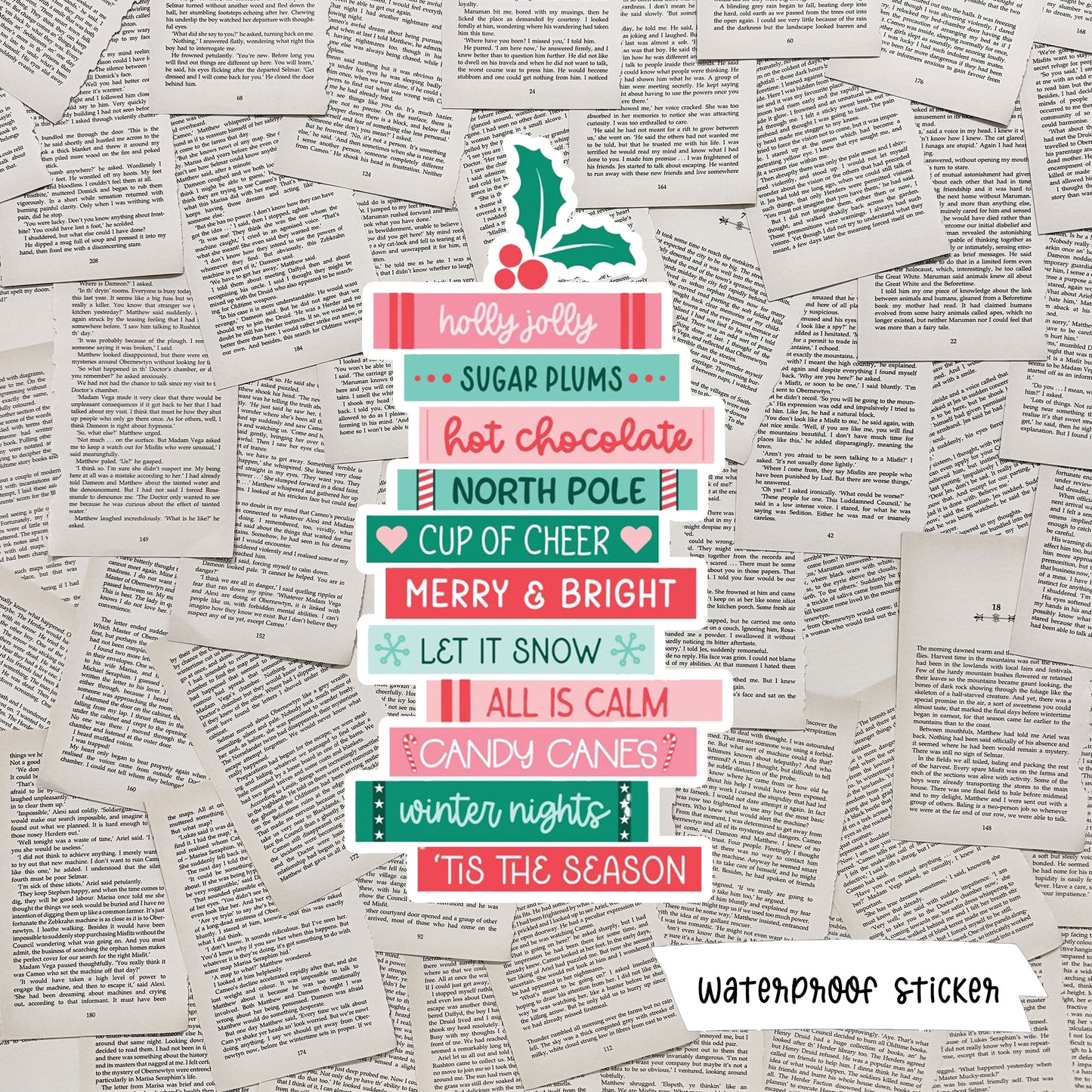 Christmas Bookstack Waterproof Sticker - The Albright Library