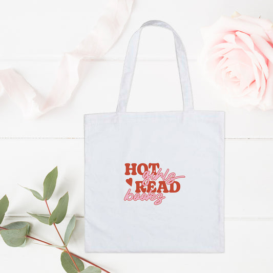Hot Girls Read Books Embroidered Cotton Tote Bag
