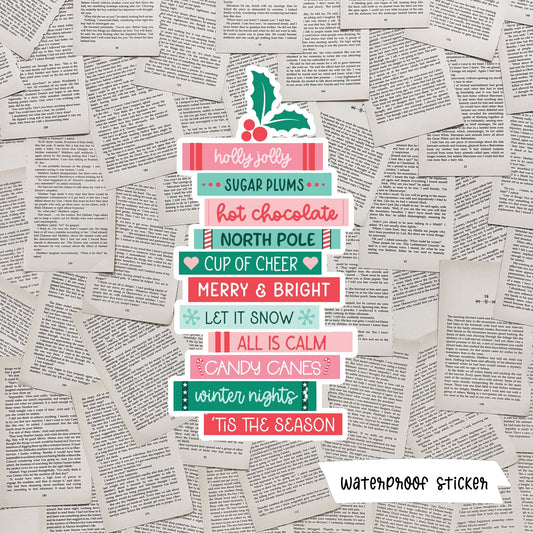 Christmas Bookstack Waterproof Sticker - The Albright Library